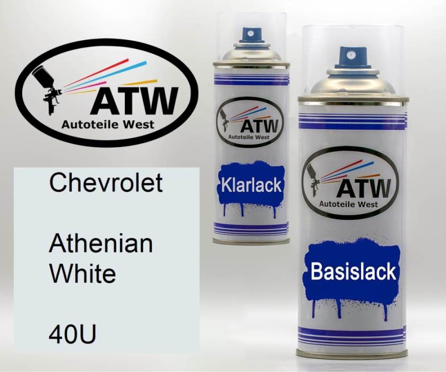 Chevrolet, Athenian White, 40U: 400ml Sprühdose + 400ml Klarlack - Set, von ATW Autoteile West.